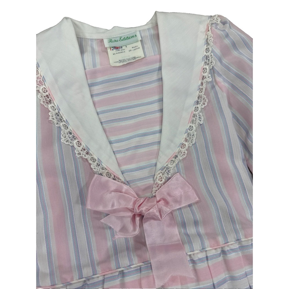 Rare Editions Dress Size 4 Pink Sailor Dress Pleated Vintage Made USA Lace